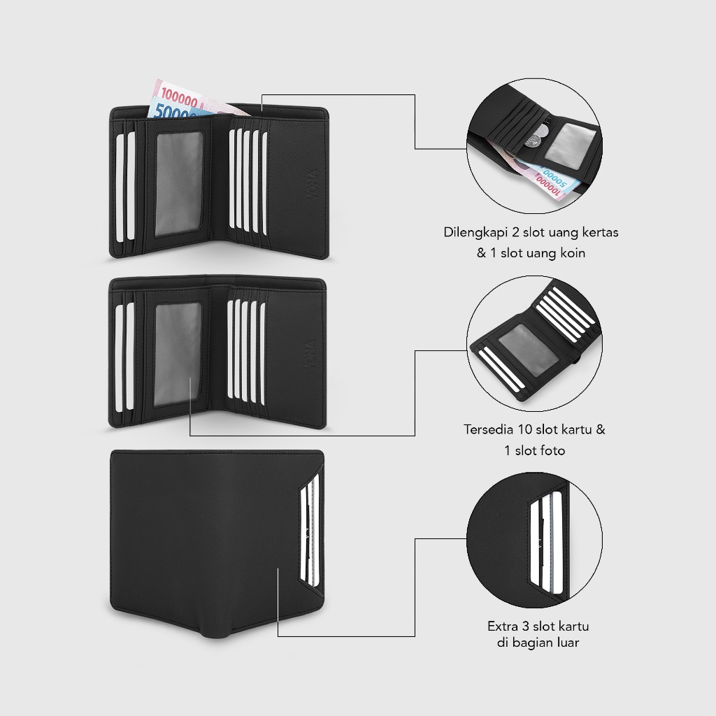 VONA Yara Medium Wallet - Dompet Pria Wanita 3/4 Lipat Kulit Sintetis PU - Image 6